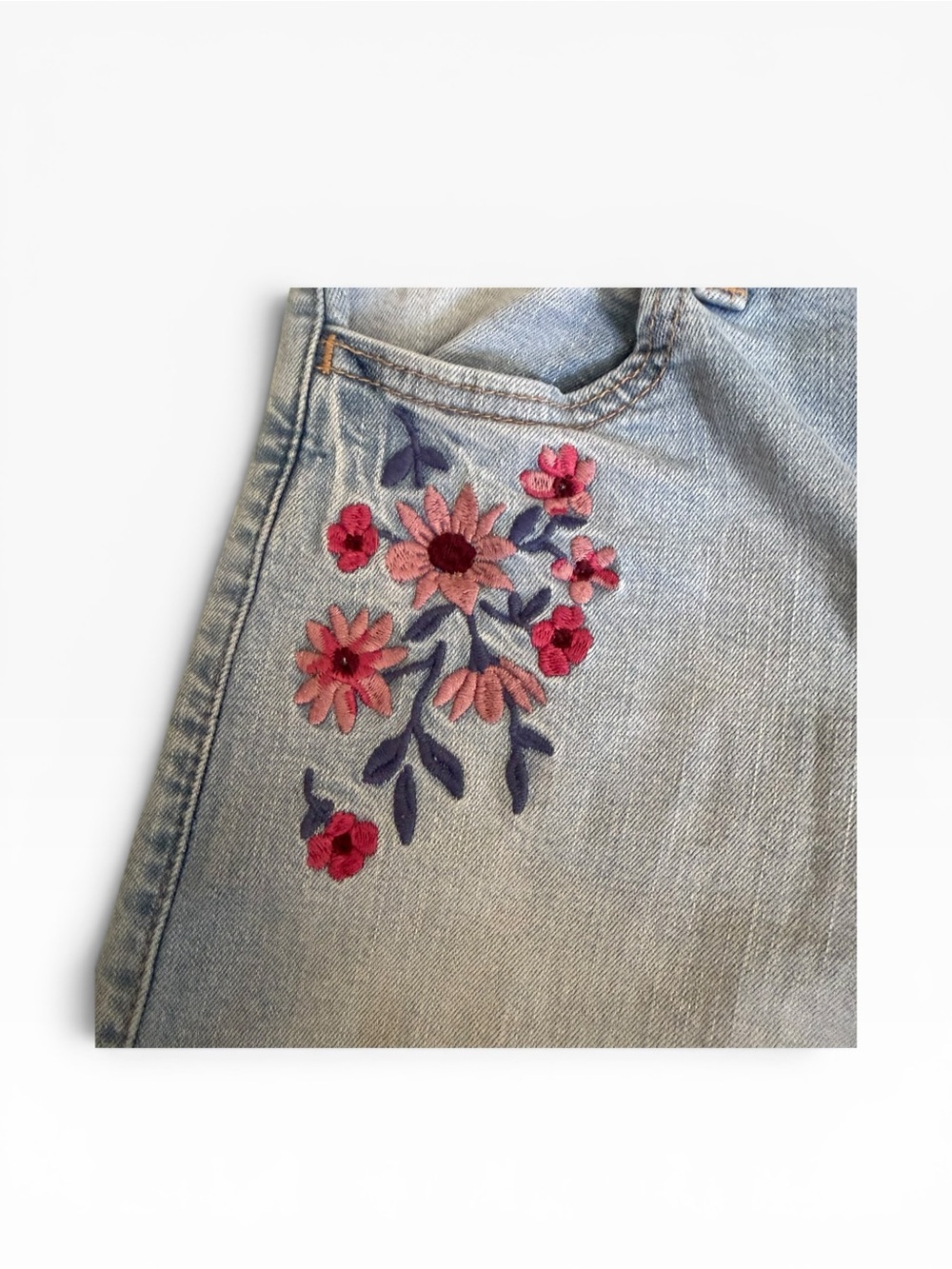 Abercrombie & Fitch Light Wash Wide-Leg Jeans with Pink Floral Embroidery - Picture 3 of 4